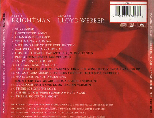 Sarah Brightman, Andrew Lloyd Webber : Surrender: The Unexpected Songs (CD, Comp)