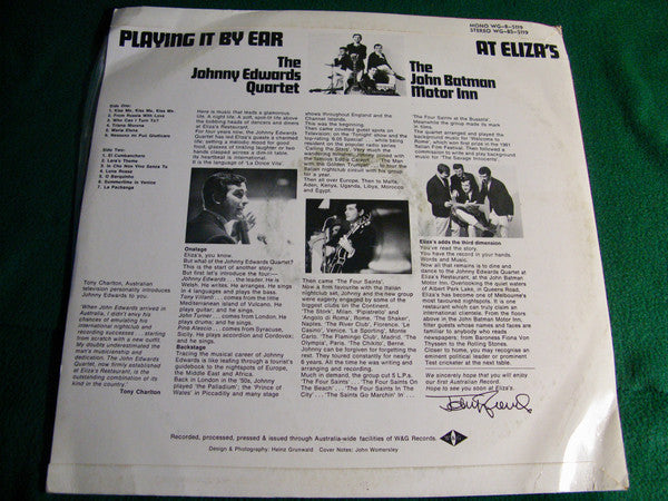 The Johnny Edwards Quartet : Playing It By Ear At Eliza's (LP, Album)