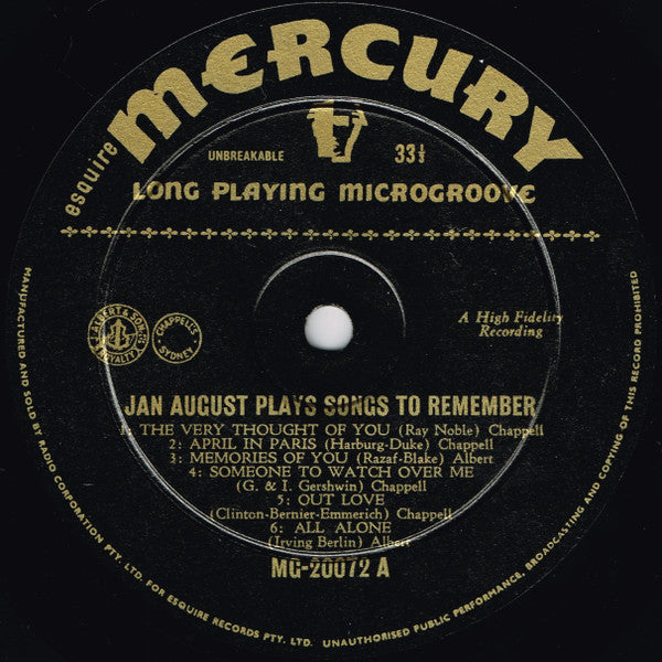 Jan August : Jan August Plays Songs To Remember (LP, Album, Mono)