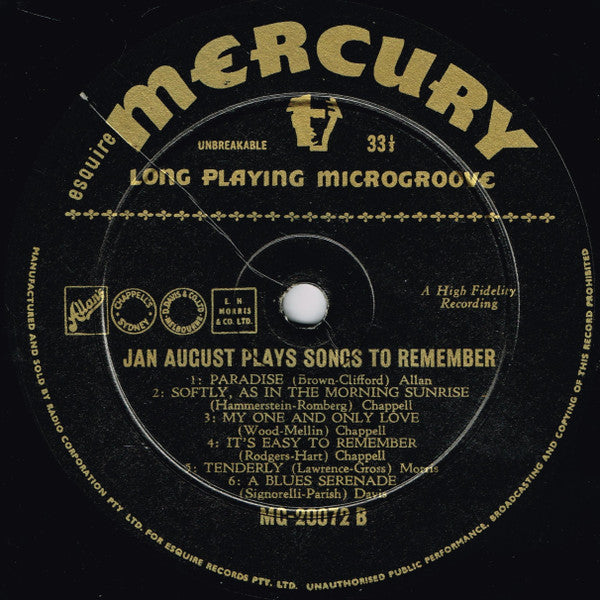 Jan August : Jan August Plays Songs To Remember (LP, Album, Mono)