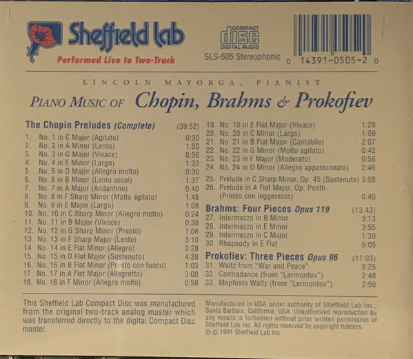 Lincoln Mayorga : Piano Music Of Chopin, Brahms, & Prokofiev (CD, Album)