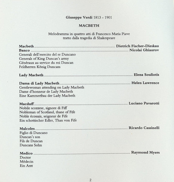 Verdi* - Fischer-Dieskau*, Souliotis*, Pavarotti*, London Philharmonic Orchestra, Lamberto Gardelli : Macbeth (2xCD, Album, RE, RM)
