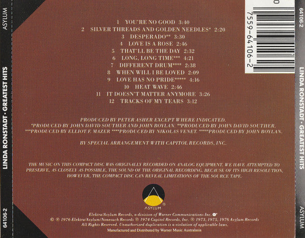 Linda Ronstadt : Greatest Hits (CD, Comp, RE)