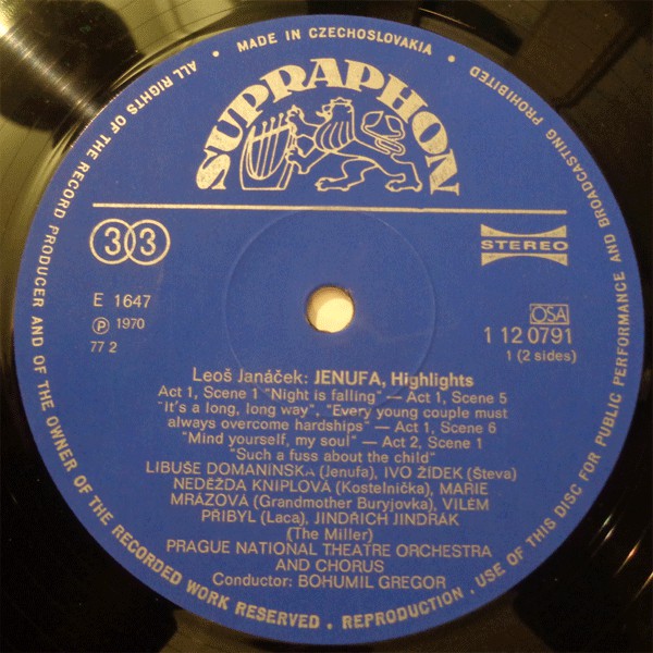 Leoš Janáček - Libuše Domanínská, Naděžda Kniplová, Vilém Přibyl, Ivo Žídek, Chorus* And Orchestra Of The Prague National Theatre*, Bohumil Gregor : Jenufa - Highlights (LP)