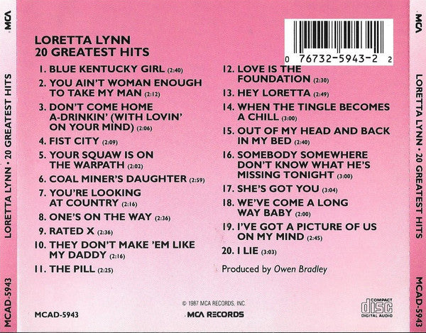 Loretta Lynn : 20 Greatest Hits (CD, Comp, RE)