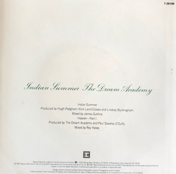 The Dream Academy : Indian Summer (7", Single)