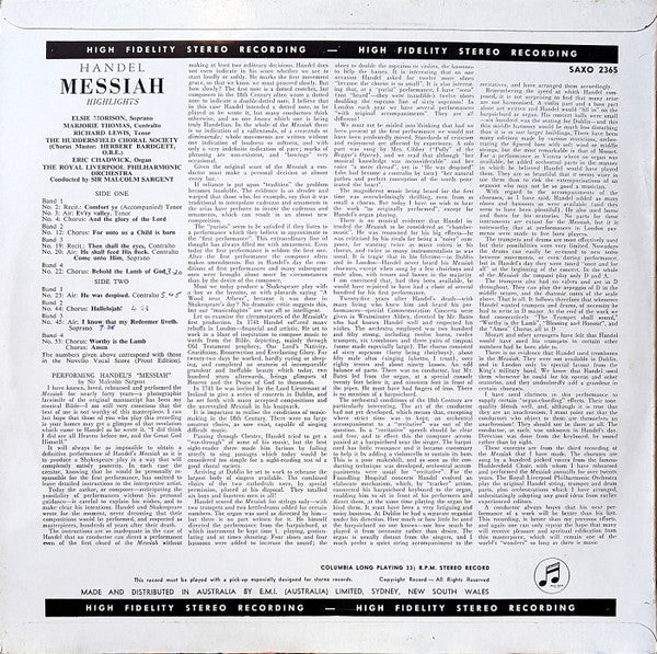 Handel* : Messiah (Highlights) (LP)