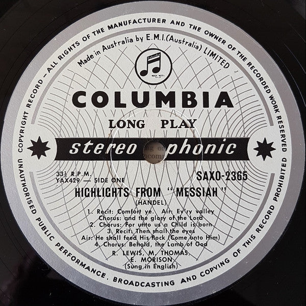 Handel* : Messiah (Highlights) (LP)