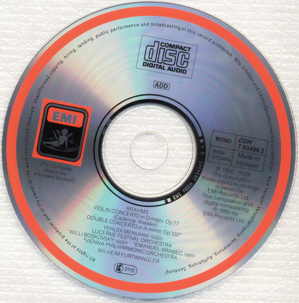 Johannes Brahms - Yehudi Menuhin • Willi Boskovsky • Emanuel Brabec, Lucerne Festival Orchestra, Wiener Philharmoniker, Wilhelm Furtwängler : Violinkonzert / Violin Concerto - Doppelkonzert / Double Concerto (CD, Comp, Mono, RE, RM)