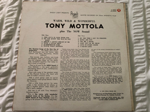 Tony Mottola : Warm, Wild And Wonderful (LP, Album, Quad)