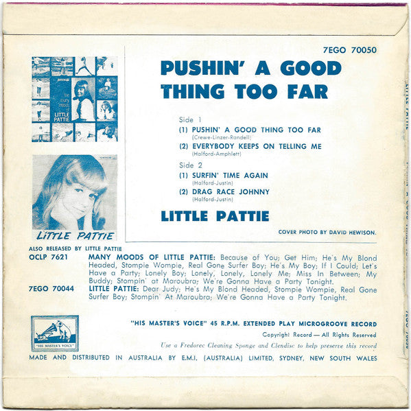 Little Pattie : Pushin' A Good Thing Too Far (7", EP)