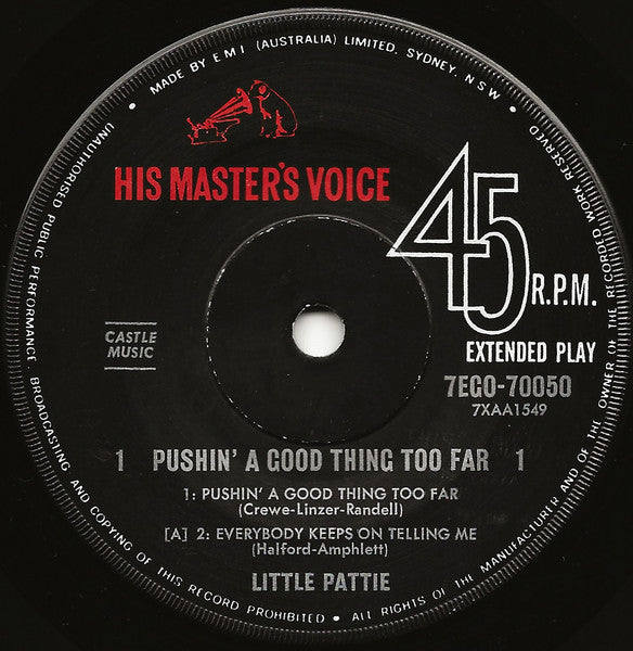 Little Pattie : Pushin' A Good Thing Too Far (7", EP)