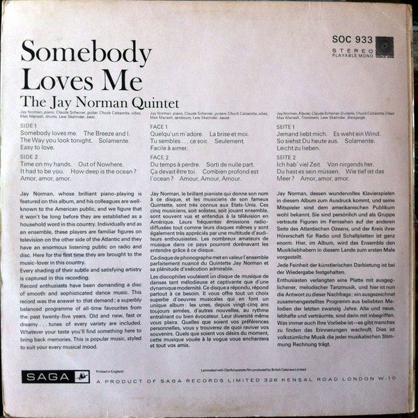 The Jay Norman Quintet : Somebody Loves Me (LP)