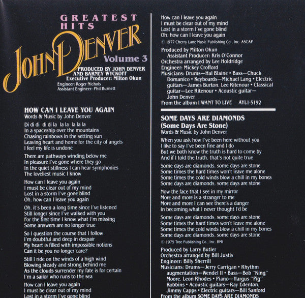 John Denver : Greatest Hits - Volume 3 (CD, Comp)
