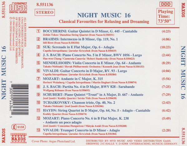 Various : Night Music 16 - Classical Favourites For Relaxing And Dreaming (CD, Comp)