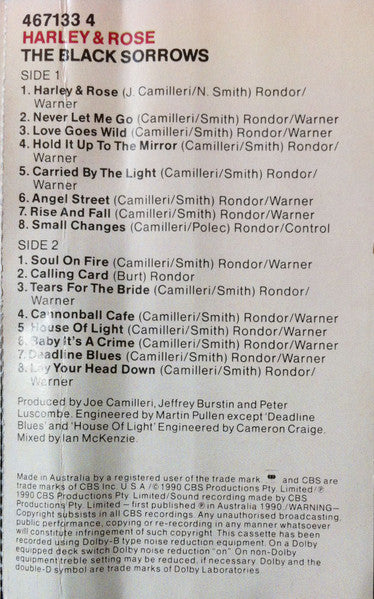 The Black Sorrows : Harley & Rose (Cass, Album)