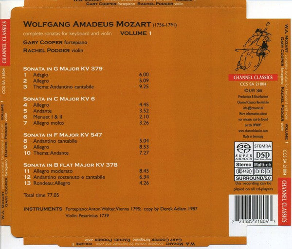 Gary Cooper (2), Rachel Podger, W.A. Mozart* : Complete Sonatas For Keyboard And Violin Volume 1 (SACD, Hybrid, Multichannel)
