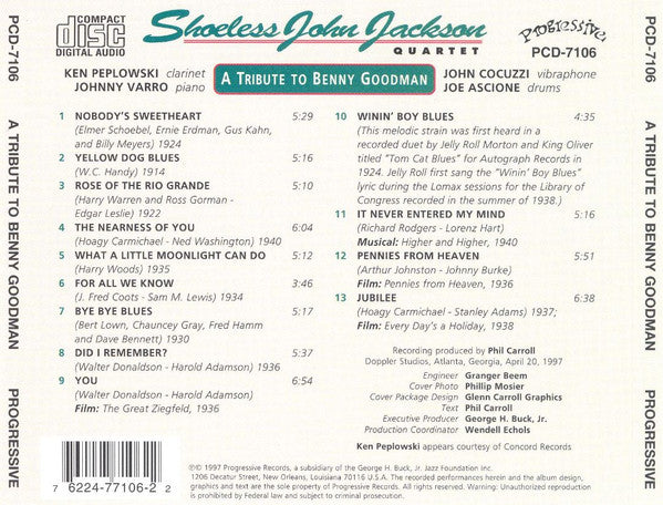 Shoeless John Jackson Quartet : A Tribute To Benny Goodman (CD, Album)