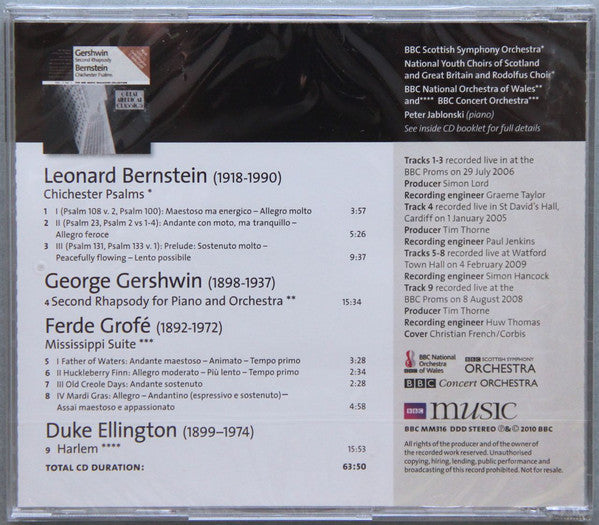 Gershwin* / Bernstein* / Duke Ellington / Ferde Grofé - BBC National Orchestra Of Wales, BBC Scottish Symphony Orchestra, BBC Concert Orchestra, National Youth Choirs Of Scotland* and Great Britain*, Rodolfus Choir*, Peter Jablonski : Second Rhapsody / Chichester Psalms (Great American Classics) (CD, Comp)