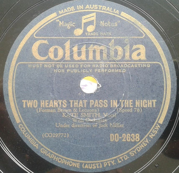 Kate Smith (2) : Kiss Me Again / Two Hearts That Pass In The Night (Shellac, 10")