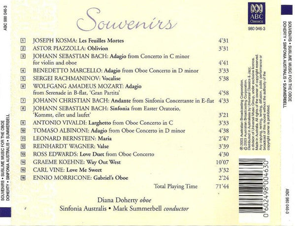 Diana Doherty (2) : Souvenirs - Sublime Music For The Oboe (CD, Album)