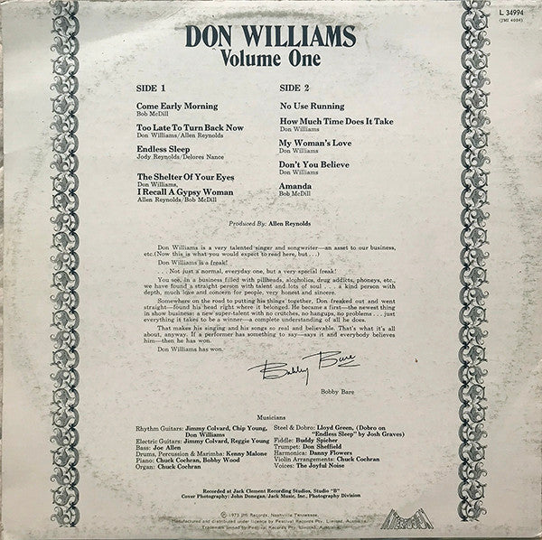 Don Williams (2) : Volume One (LP, Album)