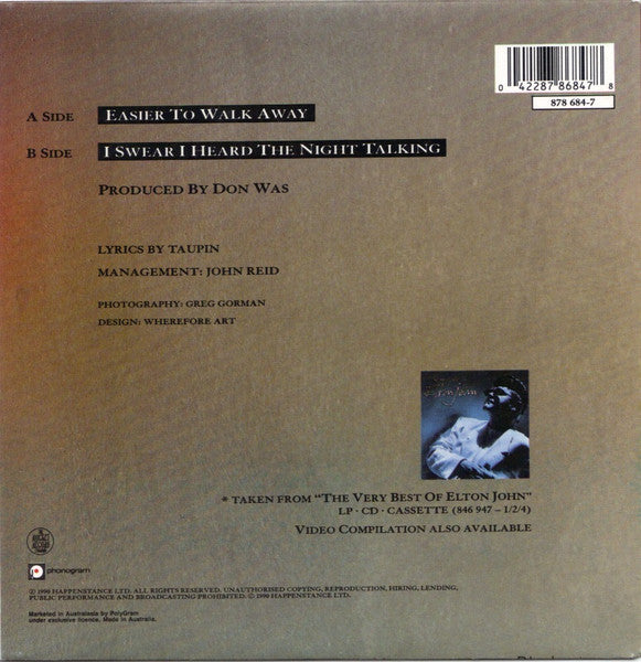 Elton John : Easier To Walk Away (7", Single)