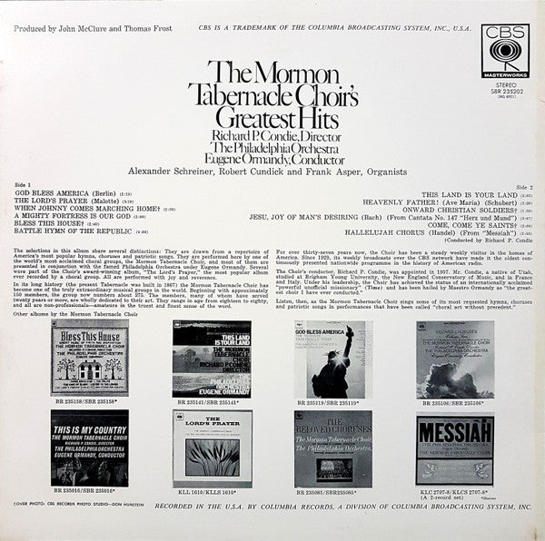 Mormon Tabernacle Choir : The Mormon Tabernacle Choir's Greatest Hits (LP, Comp)