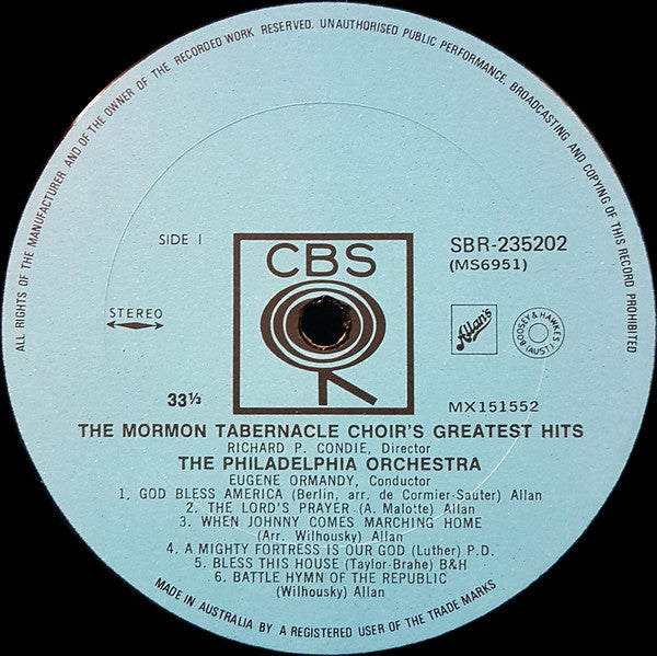 Mormon Tabernacle Choir : The Mormon Tabernacle Choir's Greatest Hits (LP, Comp)