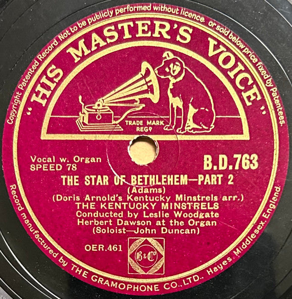 Kentucky Minstrels : The Star Of Bethlehem (Shellac, 10")