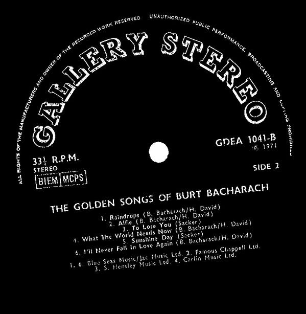 Unknown Artist : The Golden Songs Of Burt Bacharach (LP, Album, Bla)