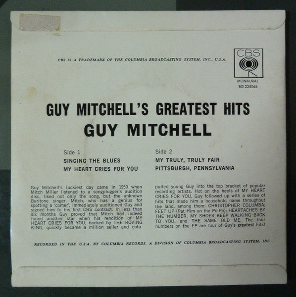 Guy Mitchell : Guy's Greatest Hits (7", EP, Mono)