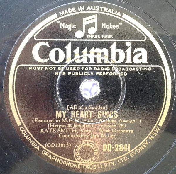 Kate Smith (2) : My Heart Sings / Some Sunday Morning (Shellac, 10")