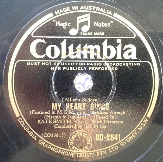 Kate Smith (2) : My Heart Sings / Some Sunday Morning (Shellac, 10")