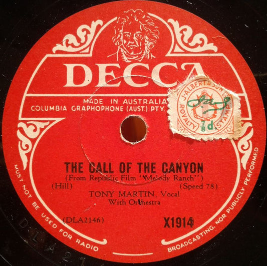 Tony Martin (3) : The Call Of The Canyon / I'm Stepping Out With A Memory To-Night (Shellac, 10")