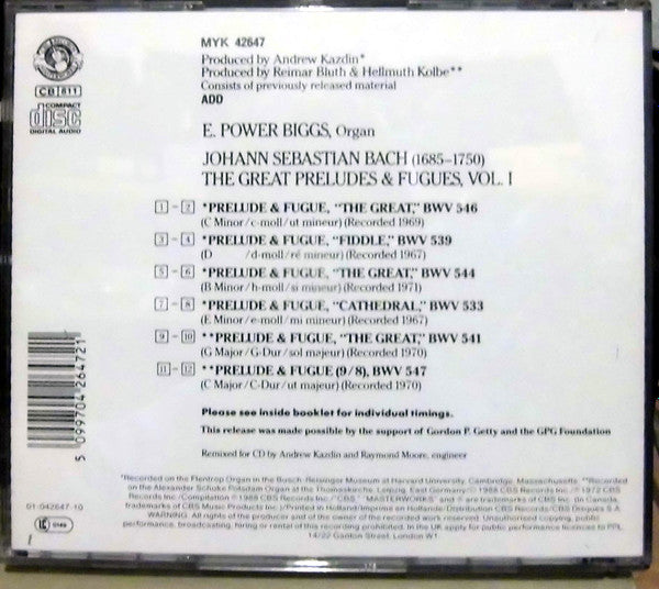 Bach* - E. Power Biggs : The Great Preludes & Fugues, Vol. 1 (CD, Comp)