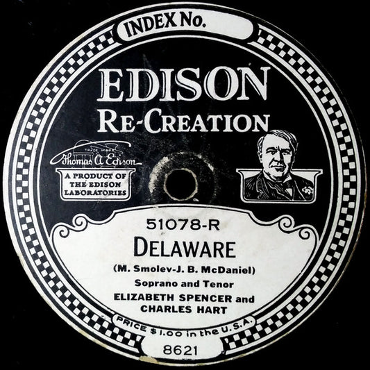 Elizabeth Spencer And Charles Hart (2) / Walter Scanlan : Delaware / A Picture Without A Frame (Edison Disc)