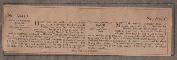New York Military Band : The New Colonial March / American Eagle March (Edison Disc)