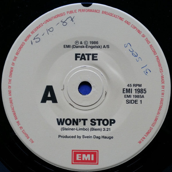 Fate (5) : Won't Stop (7", Single)