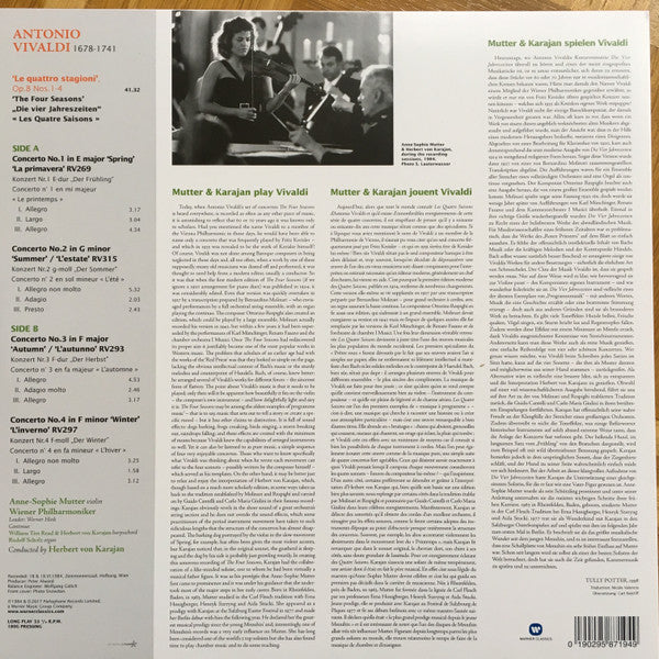 Vivaldi* - Anne-Sophie Mutter, Wiener Philharmoniker, Herbert Von Karajan : The Four Seasons / Le Quattro Stagioni / Die Vier Jahreszeiten / Les Quatre Saisons (LP, Album, RE, RM)