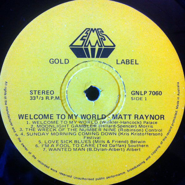 Matt Raynor (2) : Welcome To My World (LP, Album)