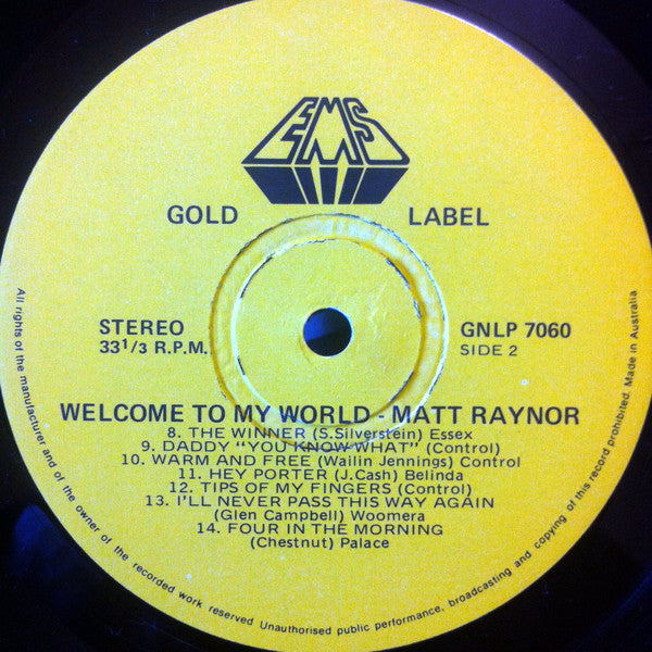 Matt Raynor (2) : Welcome To My World (LP, Album)
