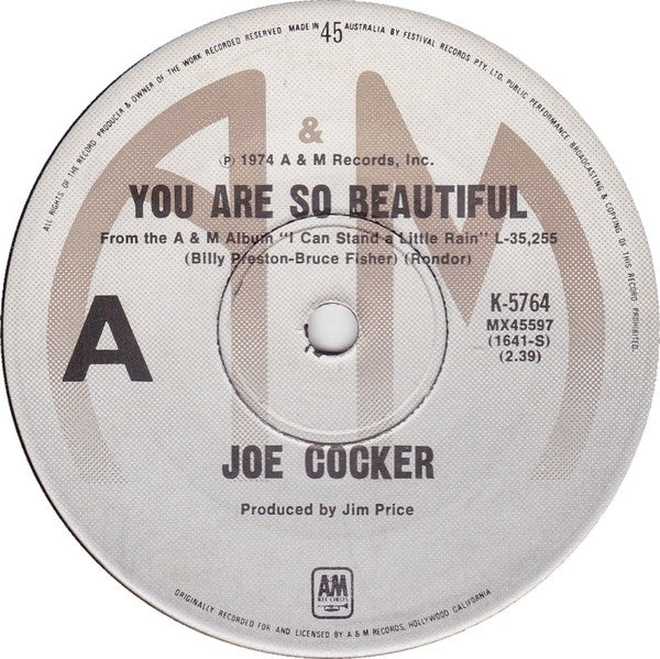 Joe Cocker : You Are So Beautiful (7", Single)