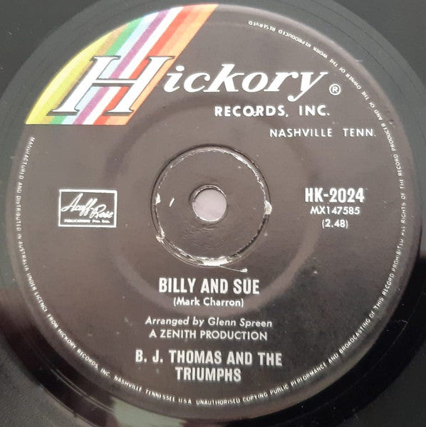 B.J. Thomas And The Triumphs (2) : Billy And Sue / Never Tell (7", Single)