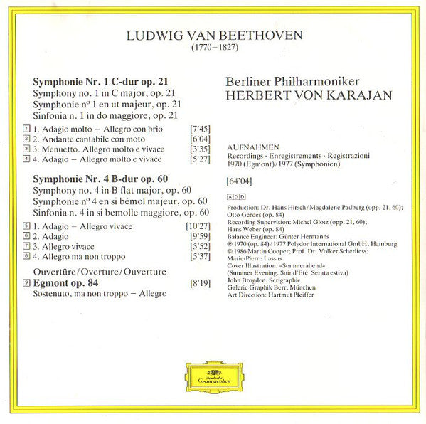Ludwig van Beethoven - Herbert von Karajan, Berliner Philharmoniker : Symphonien Nr. 1 & 4 / Ouvertüre "Egmont" (CD, Comp, RM, Pol)