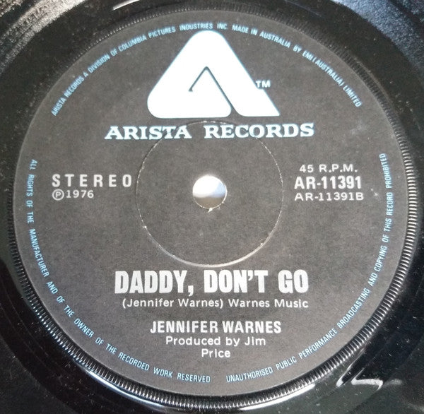 Jennifer Warnes : Right Time Of The Night / Daddy Don't Go (7", Single)