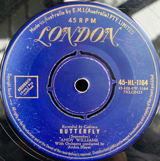 Andy Williams : Butterfly / It Doesn't Take Very Long (7", Single)