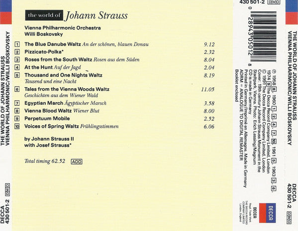 Johann Strauss*, Vienna Philharmonic Orchestra*, Willi Boskovsky : The World Of Johann Strauss (CD, Comp, RE, RM, ADR)