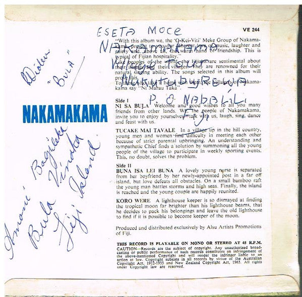 O-Kei-Viti Meke Group : Nakamakama - Village Of Laughter And Song (7", EP)