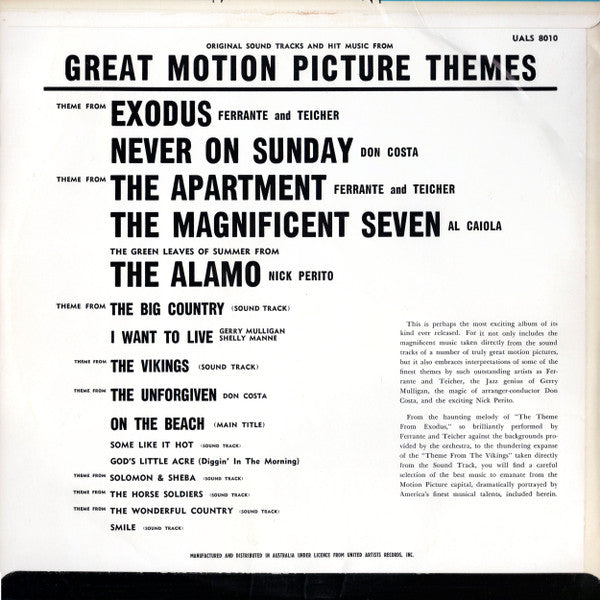 Various : Original Sound Tracks And Hit Music From Great Motion Picture Themes (LP, Album, Comp, RE)